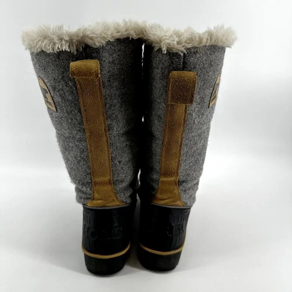 Sorel Tivoli High II Boots Suede Snow Lace Up Faux Fux Waterproof Curry Gray 9